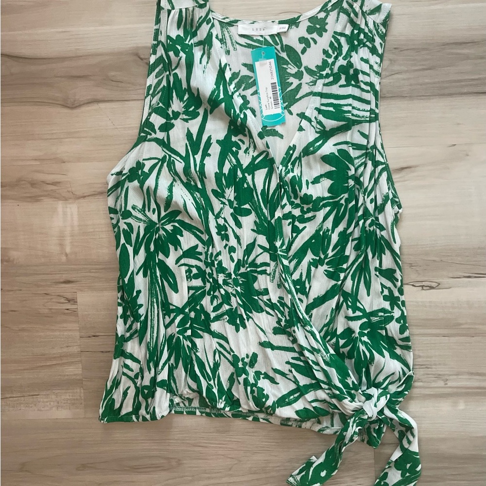 Lush Green and White Floral Tank Top